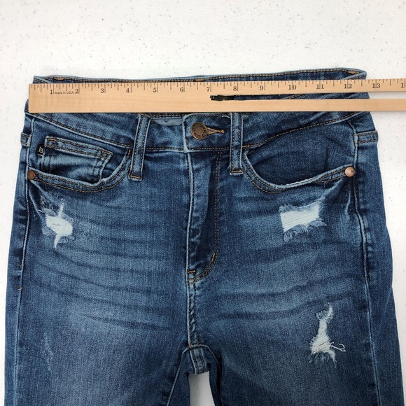 Judy Blue Jeans Womens 3/26 Blue Distressed Stretch Denim Straight Leg Pants Day - Picture 5 of 11